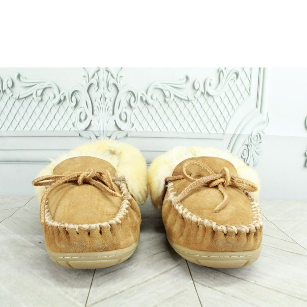 LL Bean Brown Suede Wicked Good Shearling Lined Moccasin Slippers Size 8 M - Picture 4 of 7